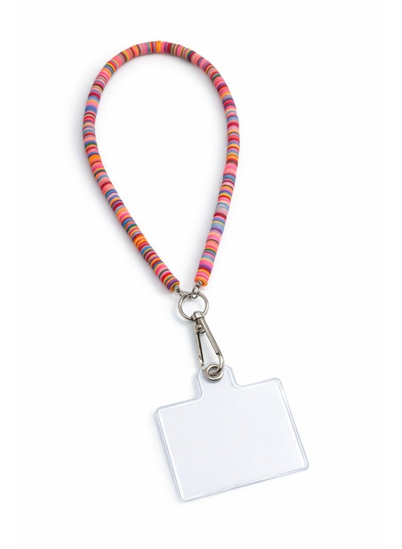 سلسلة تعليقة موبايل عصرية من خرز الهيشي الملون - حزام معصم لليد مضاد للضياع والسقوط مع بطاقة تثبيت شفافة عالمية تناسب جميع الهواتف (آيفون، سامسونج) - تصميم بوهيمي أنيق - Image 1